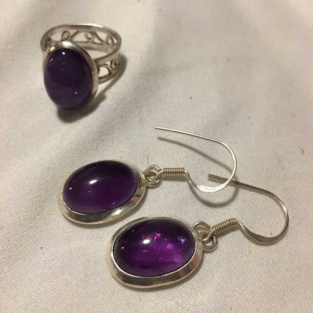 Sterling amethyst earrings and ring set
